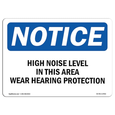 Signmission OSHA, High Noise Level In This Area Wear Hearing, 24in X 18in Rigid Plastic, 24" W, 18" H, Landscape OS-NS-P-1824-L-13482
